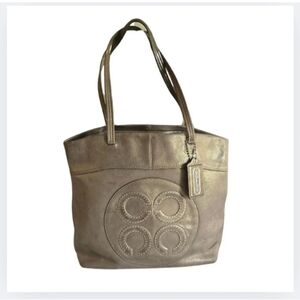 COACH Julia Tote Op Art Metallic Bronze Leather Laura Embossed Large Bag, 14967